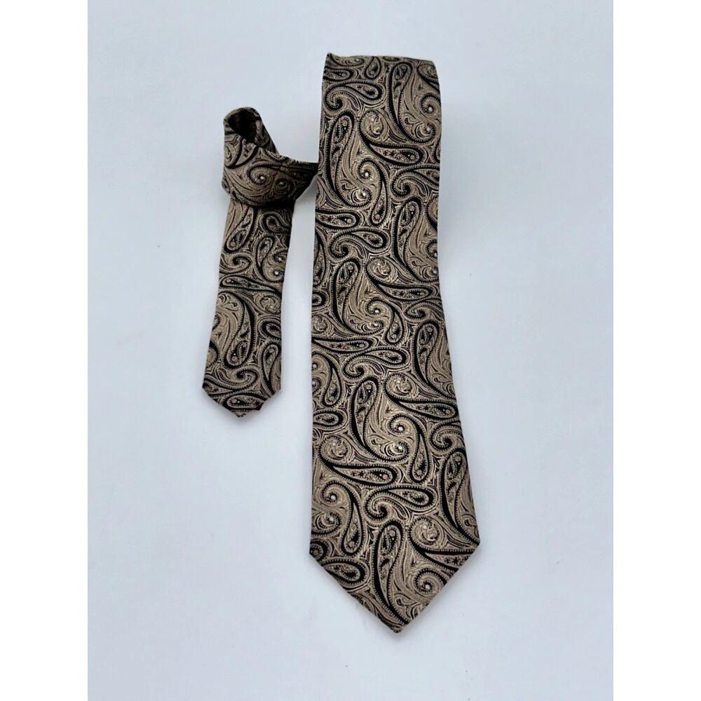 Chaps Mens Paisley Silk Blend Tie Brown Gold Black Formal Necktie